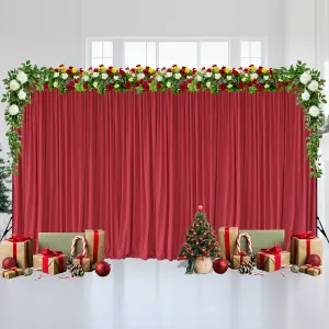 Red Velvet Backdrop Curtain Wrinkle-Free Polyester Fabric Background with Drapes, 3x6 Metres