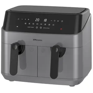 EMtronics Double Basket Air Fryer Large Digital 9 Litre Dual with Timer - Grey