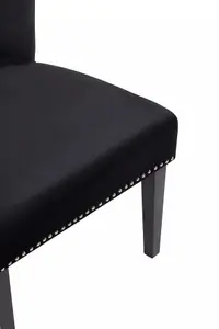 Interiors by Premiers Black Velvet Dining Chair, Dining Room Accent Chair, Velvet Upholstered Wing Chair with Wooden Legs