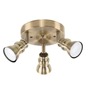 ValueLights Trad Modern Retro Antique Brass 3 Way Round Adjustable Ceiling Spotlight