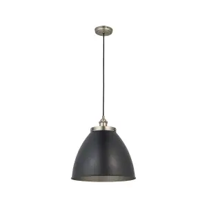 Luminosa Franklin Single Pendant Ceiling Lamp, Aged Pewter Plate, Matt Black Paint