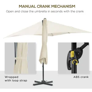 Outsunny 2.5 x 2.5m Patio Offset Parasol Umbrella Cantilever Hanging Aluminium Sun Shade Canopy Shelter, Cross Base, Cream White