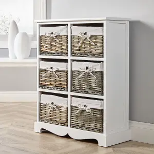 Home Source Lichfield 6 Wicker Basket Drawer Chest Storage Unit White