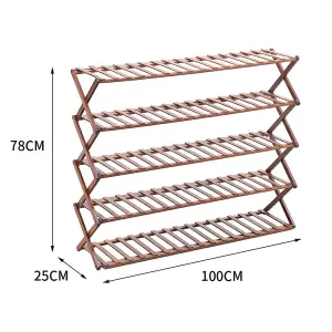 5-Shelf Brown Foldable Bamboo Ladder Flower Pot Stand Rack Holder Multifunctional Display Storage Rack 78cm (H)