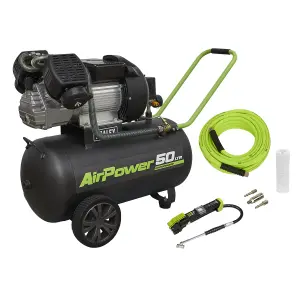 Sealey Air Compressor 50L Direct Drive 3hp & Air Accessory Kit SAC5030VEKIT