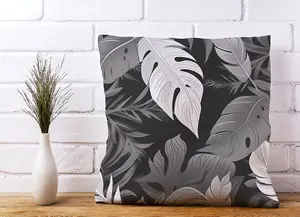 Black White Tropical Leaves Cushions 45cm x 45cm