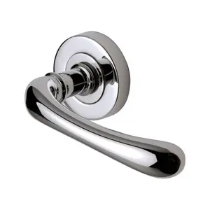 Sorrento Door Handle Lever Latch on Round Rose Donna Design Polished Chrome