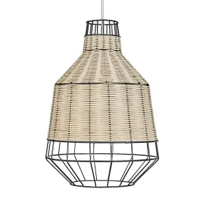 ValueLights Alor Modern Natural Rattan Metal Basket Style Ceiling Pendant Light Shade