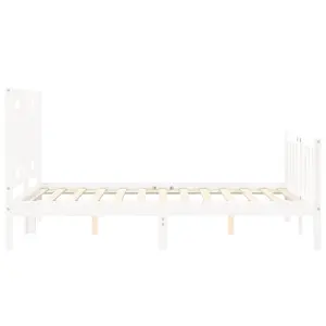 Berkfield Bed Frame with Headboard White Small Double Solid Wood