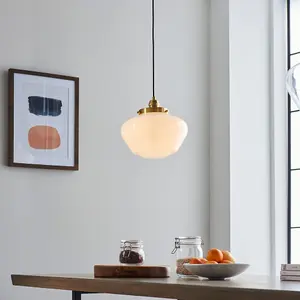 Luminosa Finale Pendant Ceiling Light Brass Plate & Opal Glass