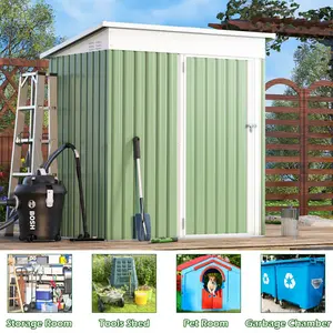 5 Ft. W x 3 Ft. D Metal Lean-To Garden Shed Green