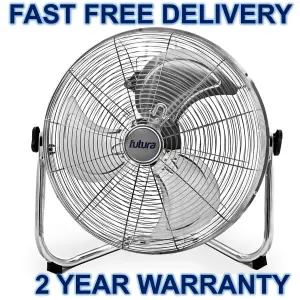 Futura Floor Fan 20 Inch Portable 110W Chrome Fan Adjustable 3 Speed Floor Standing Cooling Fan