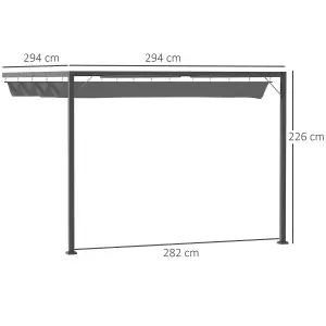 Outsunny 3 x 3(m) Outdoor Pergola Retractable Canopy Wall Mounted Gazebo Grey