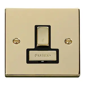 Polished Brass 13A Fused Ingot Connection Unit Switched - Black Trim - SE Home