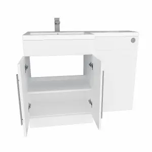 SunDaze 1100mm Gloss White Bathroom Combined Furniture L-Shape Vanity Unit Left Handed Basin Sink