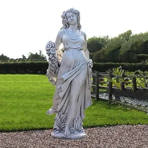 Elegant White Stone Cast Lady With A Rose Garland 1 m 76 Tall