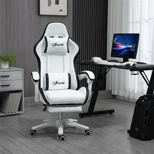 Vinsetto Racing Gaming Chair, Reclining PU Leather Computer Chair With 360 Degree Swivel Seat, Footrest, Removable Headrest White And Black | Aosom UK