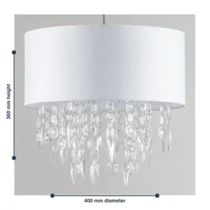 First Choice Lighting Pair Large 40cm Easy Fit Shade Textured White Silver Fleck Acrylic Droplets