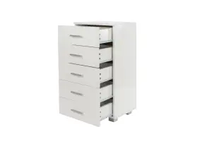 White gloss 5 drawer narrow Lido chest of drawers