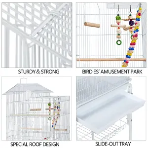 Yaheetech White Rolling Metal Bird Cage with Detachable Stand