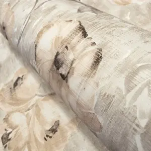 Galerie Julie Feels Home Beige Large Petunia Shimmery Flowers Wallpaper Roll