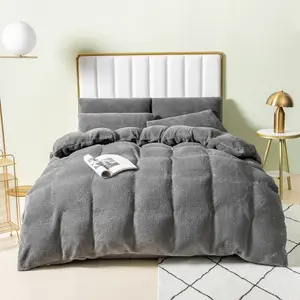 Teddy Fleece Duvet Cover set Dark Grey / King - 2 Standard Pillowcases