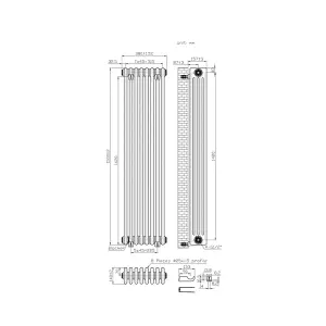 Rinse Bathrooms Traditional Radiator 1500x380mm Black Vertical 4 Column Cast Iron Radiators Central Heating Heater Rads