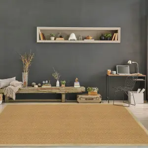 Brown Herringbone weave Large Rug, (L)200cm x (W)135cm