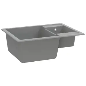 Berkfield Kitchen Sink with Overflow Hole Double Basins Grey Granite