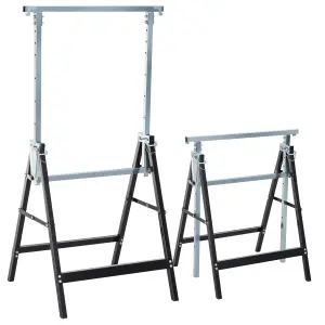 HOMCOM Set Of 2 Steel Saw Horses Telescopic Builders Work Bench Folding Black