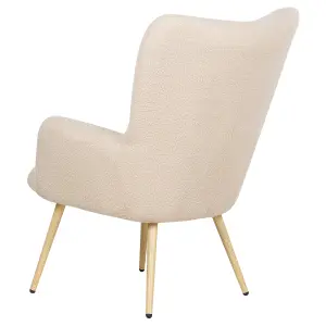 Wingback Chair VEJLE with Footstool Boucle Beige