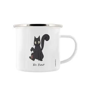 Spooky Cat Getting Spooked, Concoction Creating & No Fear Enamel Mug White/Grey (One Size)