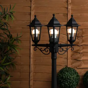 ValueLights Mayfair Traditional Victorian Style 2.2m Black 3 Way IP44 Rated Wired Outdoor Garden Lamp Post Light