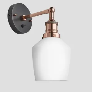 Industville Brooklyn Opal Glass Schoolhouse Wall Light, 5.5 Inch, White, Copper Holder