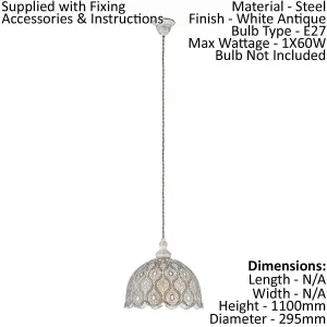 Hanging Ceiling Pendant Light White Antique Vintage Steel 1 x 60W E27 Bulb