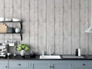 Arthouse Grey Washed Wood Wallpaper