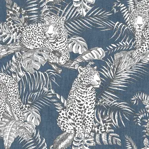 Muriva Blue Wildlife Shimmer effect Embossed Wallpaper