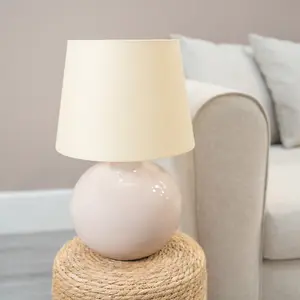 ValueLights Bosco Stone Natural Ceramic Table Lamp with Beige Tapered Shade - LED Bulb Included