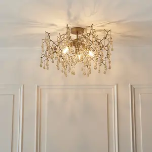 Luminosa Rimini 3 Light Ceiling Semi Flush Aged Gold Paint & Champagne Lustre Glass