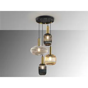 Luminosa Norma 4 Light Cluster Pendant Ceiling Light Black, Brass, 3 Crystal Tones, E27