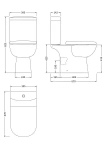 Close Coupled Toilet Pan & Cistern   - 825mm x 395mm x 670mm