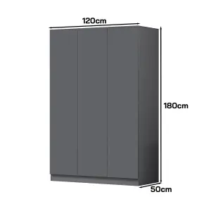 3 Door Triple Wardrobe Dark Matt Grey Slow Closing