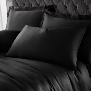 Catherine Lansfield Pillowcases Silky Soft Satin Standard 50x75cm Pack of 2 Pillow cases with envelope closure Black