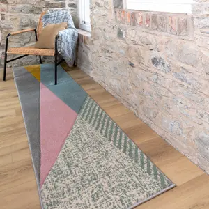 Pastel Multicolour Block Geometric Living Area Runner Rug 60x240cm