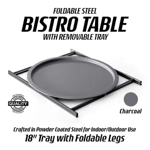 Charcoal STEEL OUTDOOR BISTRO TRAY TABLE ONLY Foldable Removable Tray Top Matt Powder Coated Steel