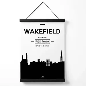 Wakefield Black and White City Skyline Medium Poster with Black Hanger