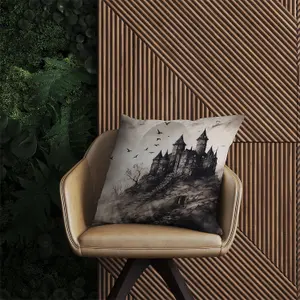 A Realistic Ink Drawing Of A Haunted Castle Outdoor Cushion 60cm x 60cm