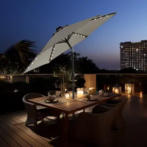 SunDaze 2.5M Cream Garden Parasol with Solar LED Lights and Crank Tilt Mechanism Outdoor Patio Umbrella