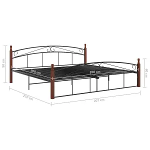 Berkfield Bed Frame Black Metal and Solid Oak Wood 200x200 cm