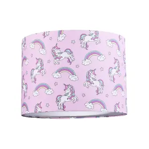 Beautiful Modern Soft Lilac Cotton Lampshade with Unicorns Clouds and Rainbows